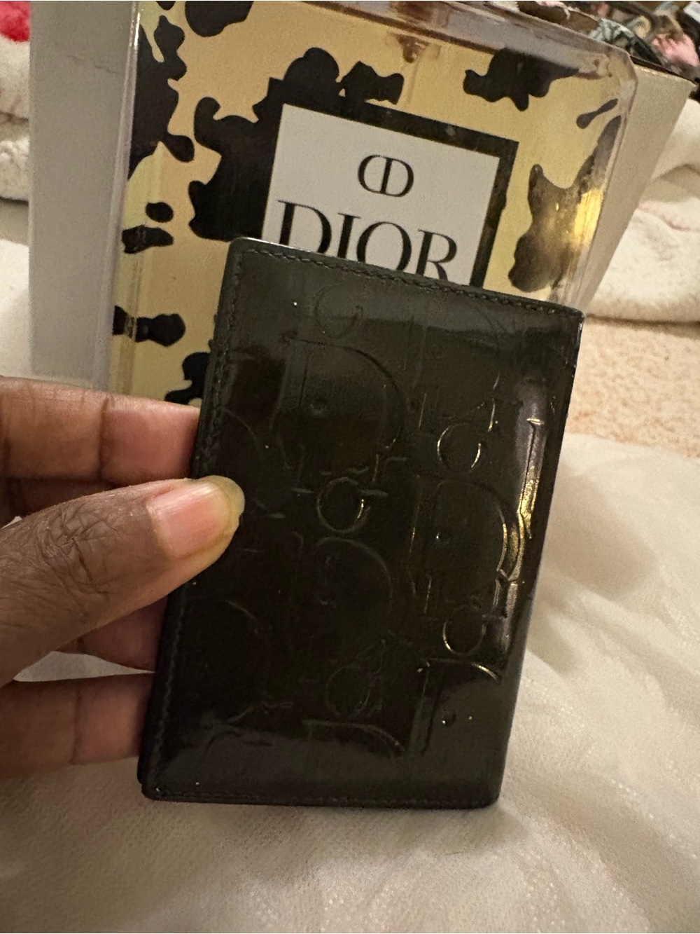Dior Black Patent Leather Card Case with Embossed Logo